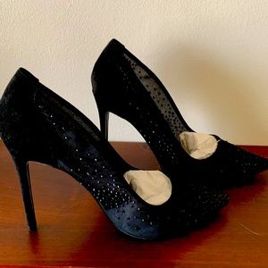 Black mesh with blk rhinestones heels